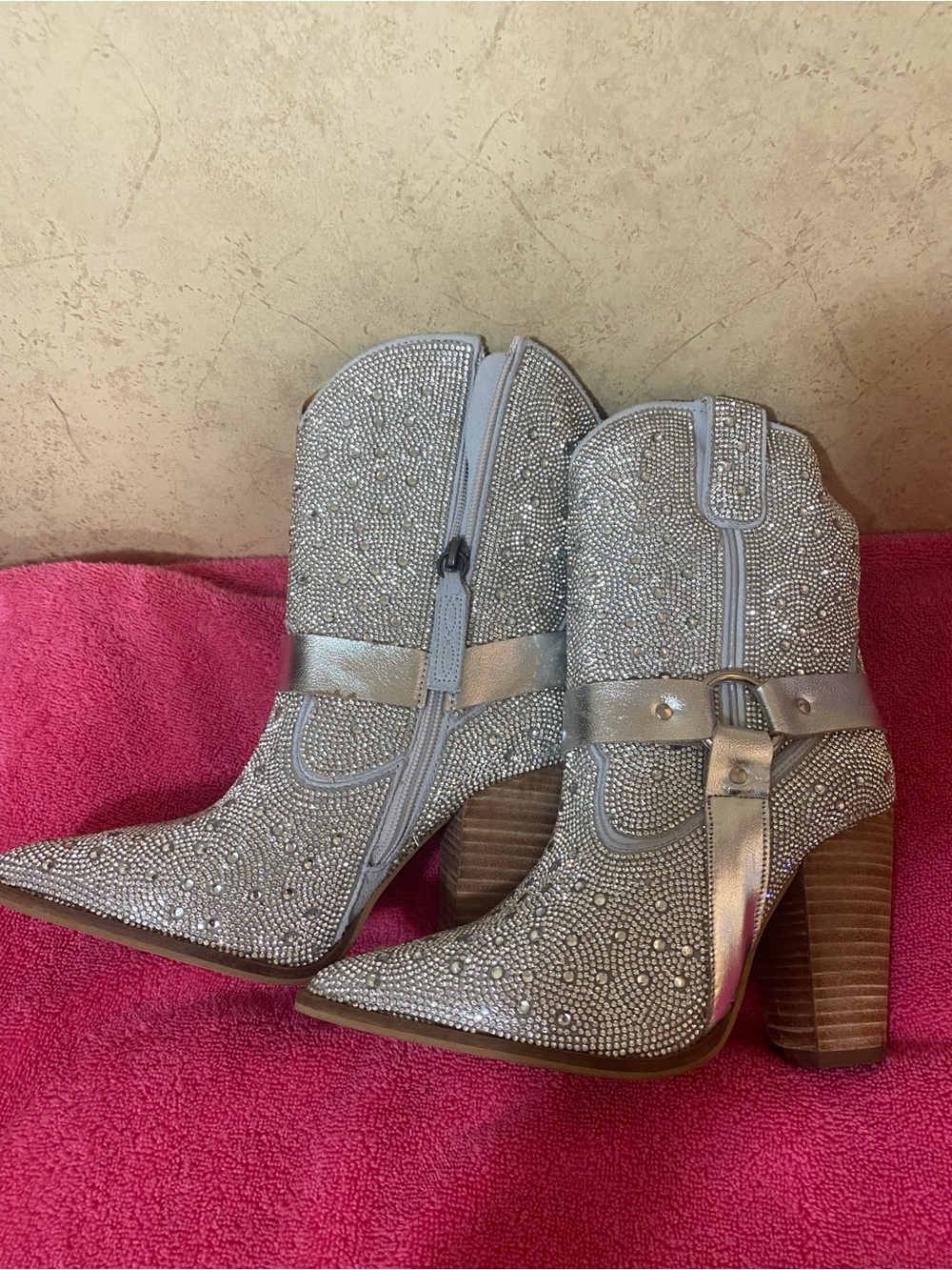 dingo Silver Rhinestone Studded Western Ankle Boots